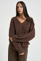 Maglia donna scollo a V marrone CF6106 MA71SX0807 LIU JO 