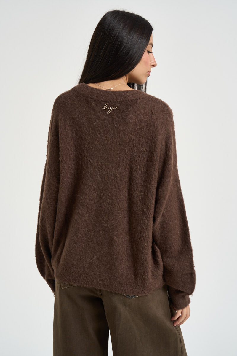 Maglia donna scollo a V marrone CF6106 MA71SX0807 LIU JO 