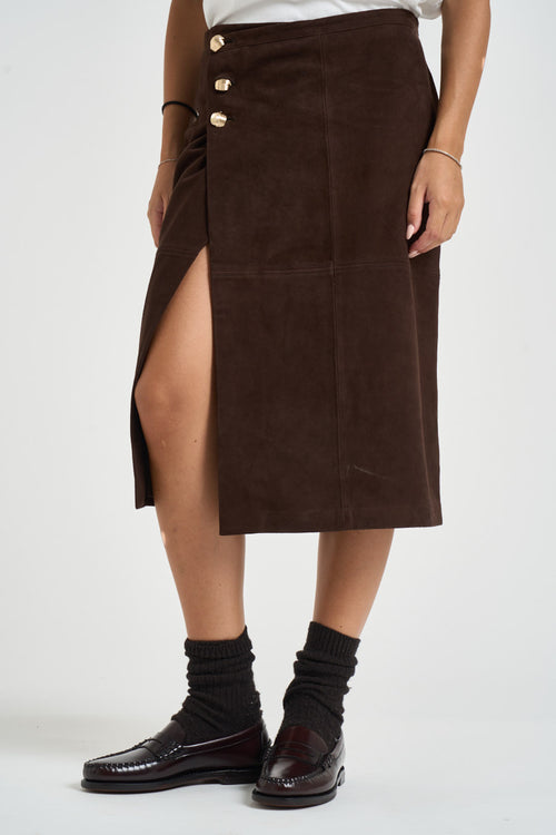 Gonna donna in suede marrone - 1