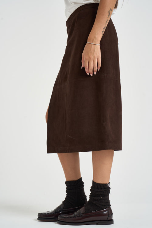 Gonna donna in suede marrone - 2