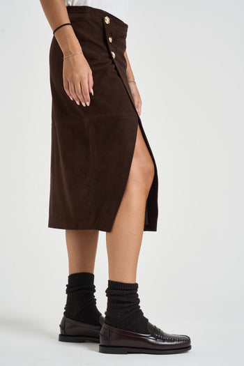 Gonna donna in suede marrone - 4
