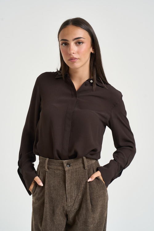Camicia donna con bottoni gioiello marrone