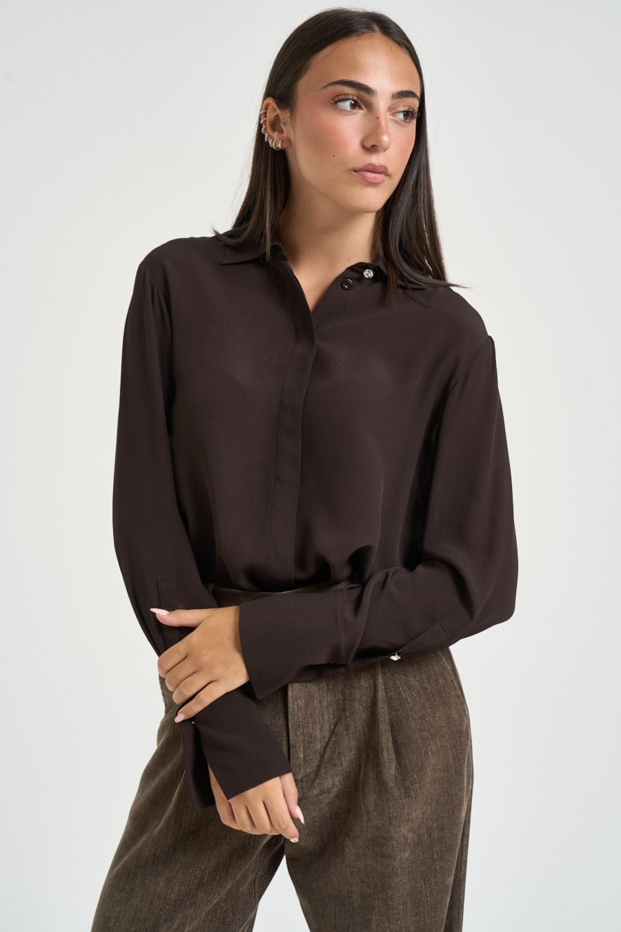 Camicia donna con bottoni gioiello marrone CF6207 T2578X0807 LIU JO 