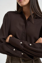 Camicia donna con bottoni gioiello marrone CF6207 T2578X0807 LIU JO 