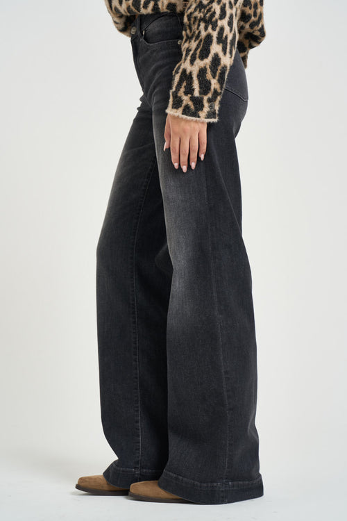 Jeans donna gamba ampia nero slavato - 2