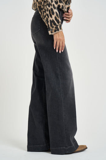 Jeans donna gamba ampia nero slavato - 4