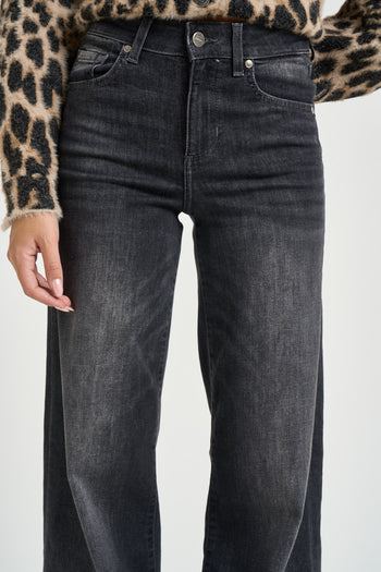 Jeans donna gamba ampia nero slavato - 5