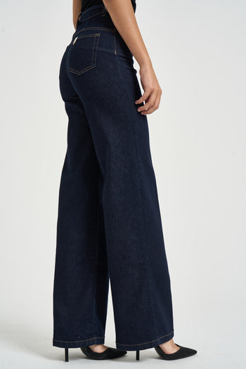 Jeans donna a vita alta blu scuro - 5