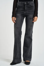 Jeans donna a zampa in denim grigio con strass UF6107 D042388219 LIU JO 