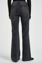 Jeans donna a zampa in denim grigio con strass UF6107 D042388219 LIU JO 