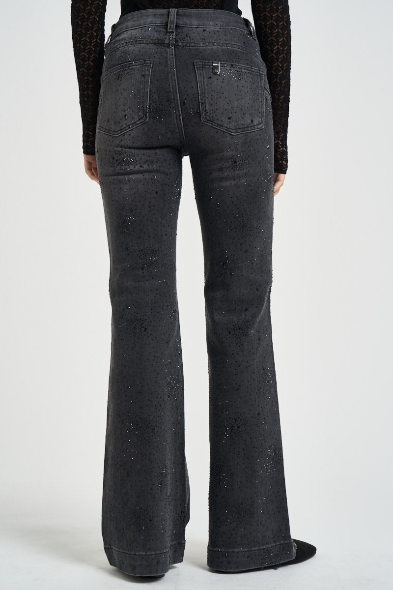Jeans donna a zampa in denim grigio con strass UF6107 D042388219 LIU JO 