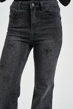 Jeans donna a zampa in denim grigio con strass UF6107 D042388219 LIU JO 