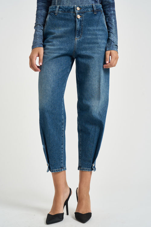 Jeans donna balloon con bottone sul fondo blu