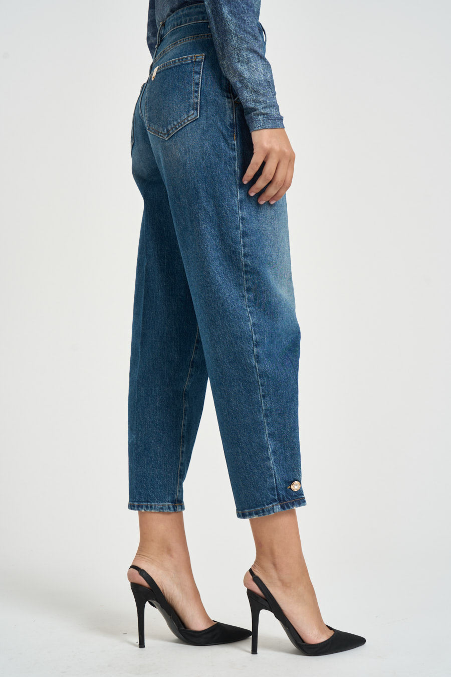 Jeans donna balloon con bottone sul fondo blu UF6130 D029479096 LIU JO 