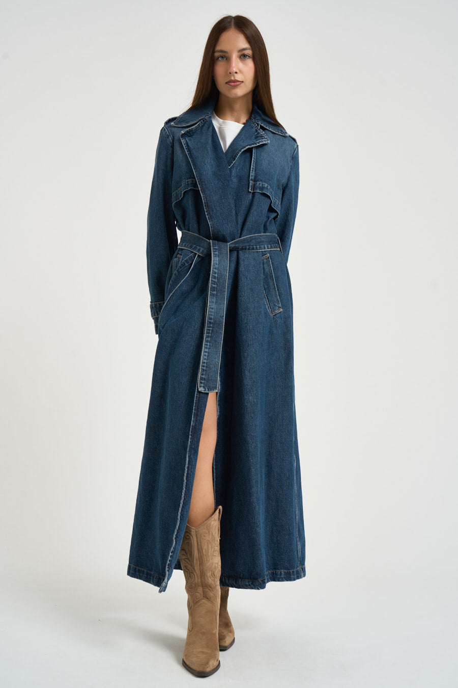 Trench donna lungo in denim blu UF6503 D039879158 LIU JO 