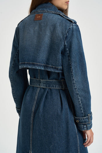 Trench donna lungo in denim blu - 4