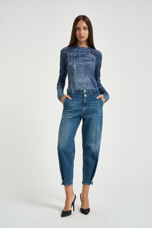 Maglia donna effetto denim blu