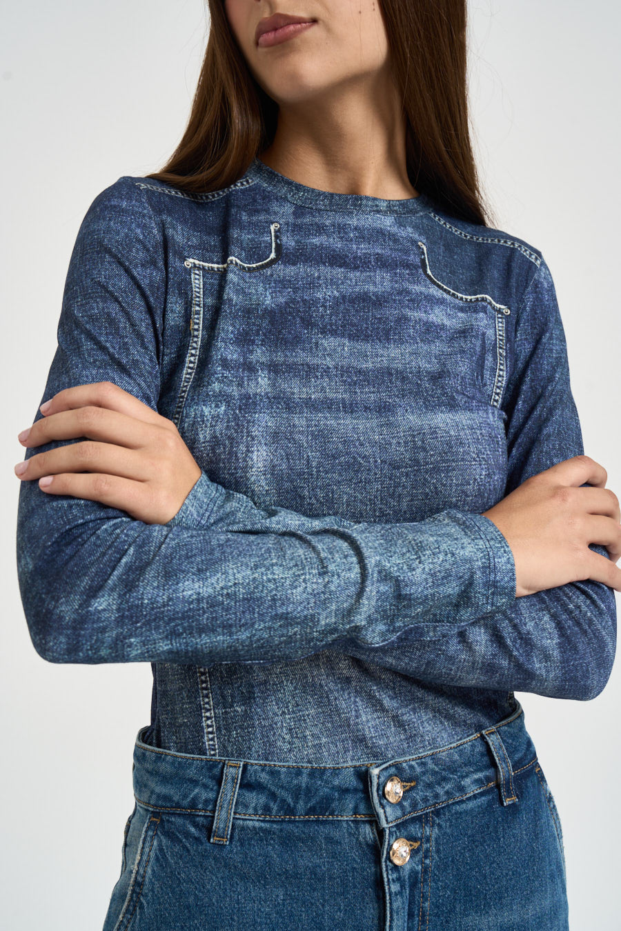 Maglia donna effetto denim blu UF6515 J1624L9680 LIU JO 