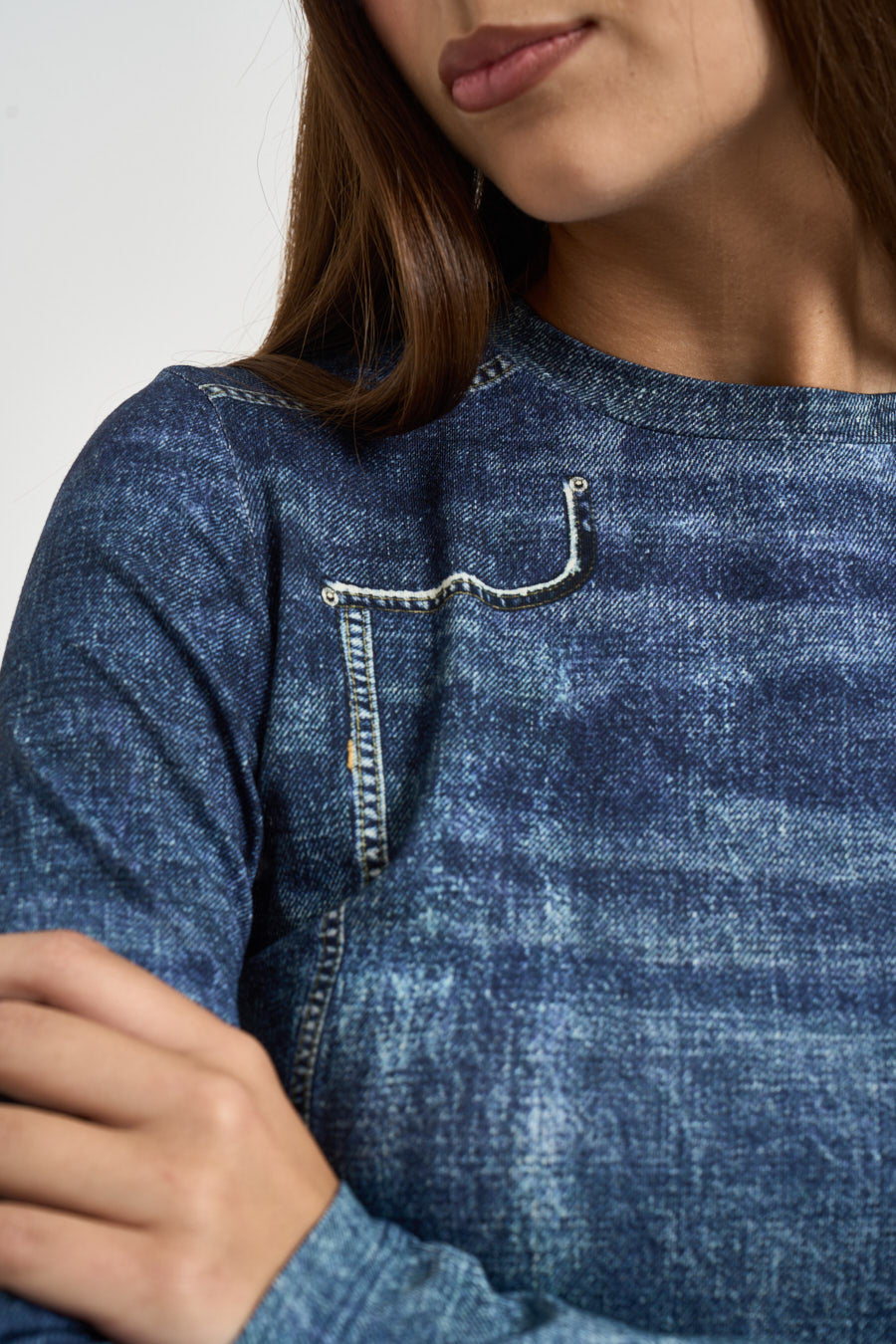 Maglia donna effetto denim blu UF6515 J1624L9680 LIU JO 