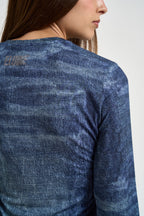 Maglia donna effetto denim blu UF6515 J1624L9680 LIU JO 