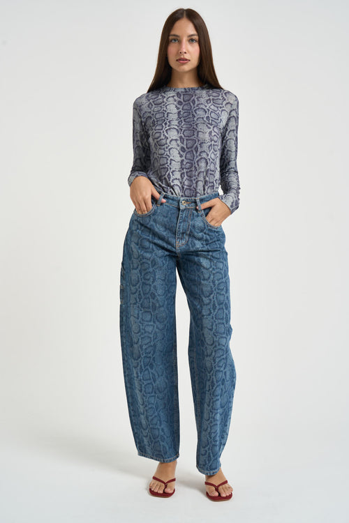 Maglia donna stampa animalier blu - 1
