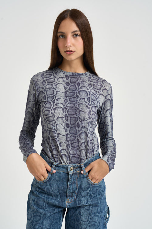 Maglia donna stampa animalier blu - 2