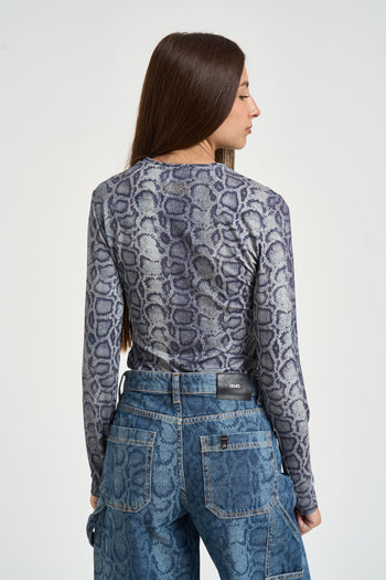 Maglia donna stampa animalier blu - 4
