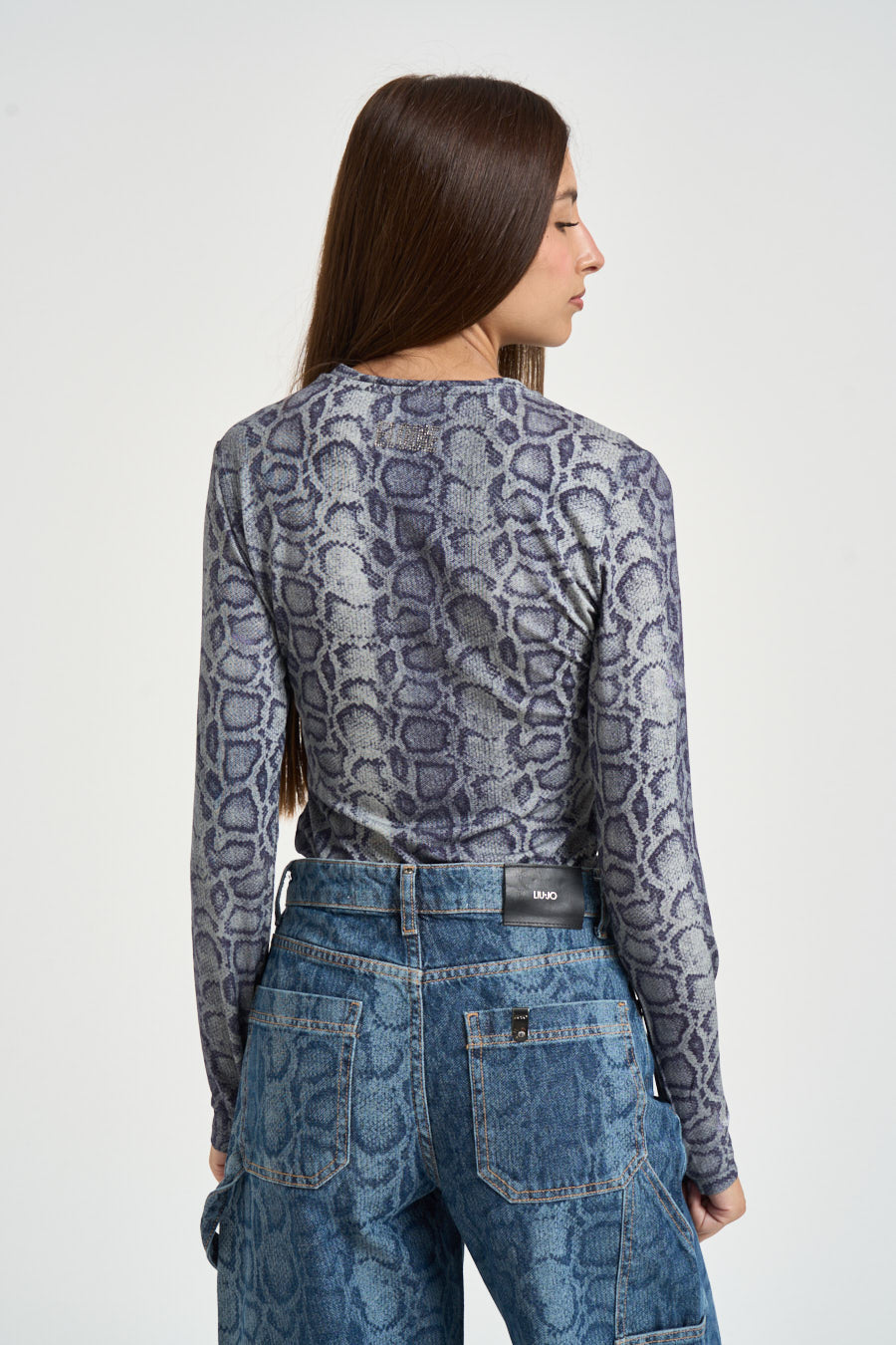 Maglia donna stampa animalier blu UF6515 J1624L9681 LIU JO 