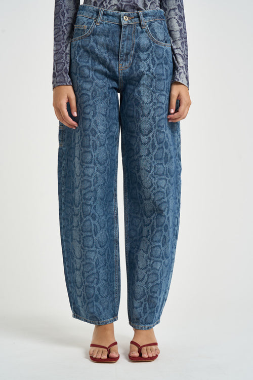 Jeans donna loose Fit animalier blu - 1