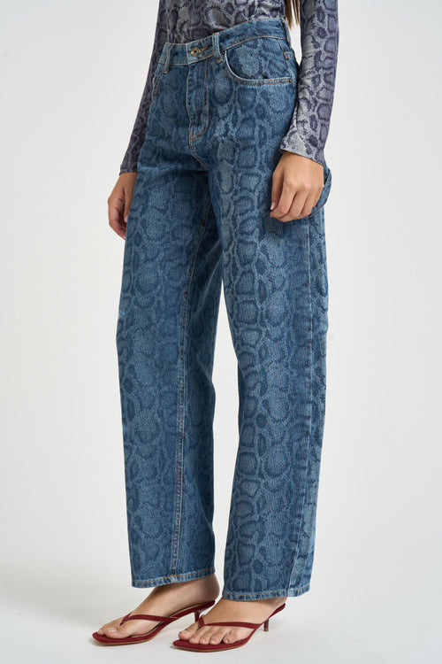 Jeans donna loose Fit animalier blu - 2