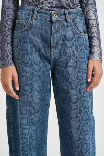 Jeans donna loose Fit animalier blu - 5
