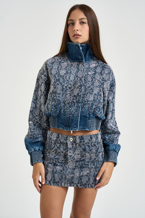 Giacchino donna con strass in denim blu - 1