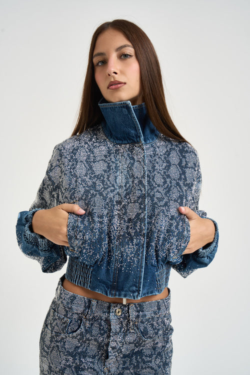 Giacchino donna con strass in denim blu - 2