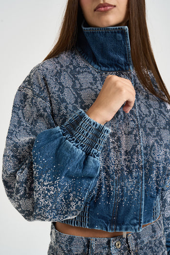 Giacchino donna con strass in denim blu - 4