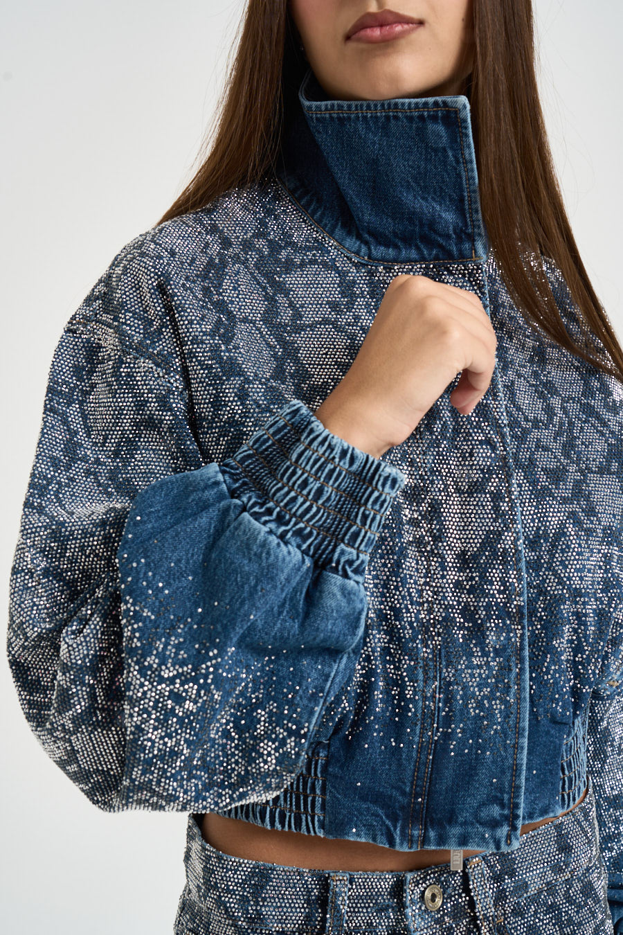 Giacchino donna con strass in denim blu UF6521 D485479158 LIU JO 