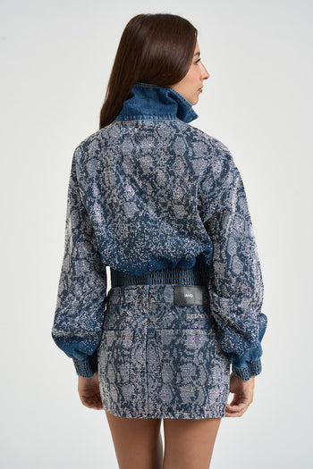 Giacchino donna con strass in denim blu - 5
