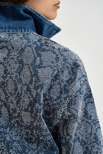 Giacchino donna con strass in denim blu - 6