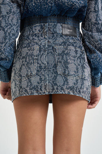 Gonna donna con strass in denim blu - 3