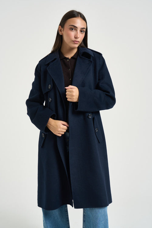 Cappotto donna doppiopetto blu - 2