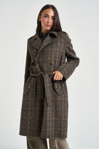 Cappotto donna doppiopetto a quadri marrone WF6006 T677AS9072 LIU JO 