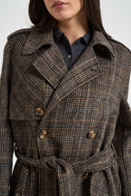 Cappotto donna doppiopetto a quadri marrone WF6006 T677AS9072 LIU JO 