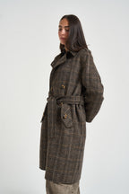 Cappotto donna doppiopetto a quadri marrone WF6006 T677AS9072 LIU JO 