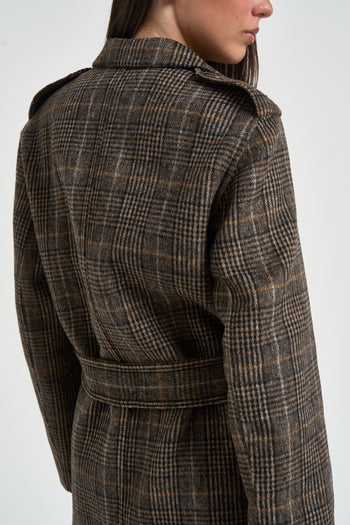 Cappotto donna doppiopetto a quadri marrone - 6
