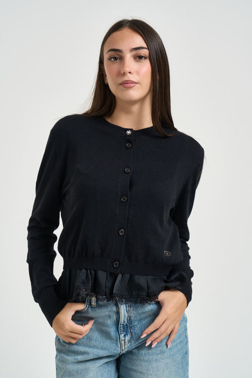 Cardigan donna con pizzo sul fondo nero - 1