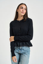 Cardigan donna con pizzo sul fondo nero WF6034 MA16R22222 LIU JO 