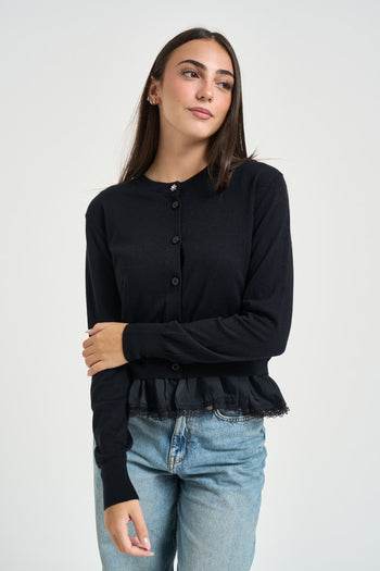 Cardigan donna con pizzo sul fondo nero - 4