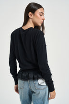 Cardigan donna con pizzo sul fondo nero WF6034 MA16R22222 LIU JO 