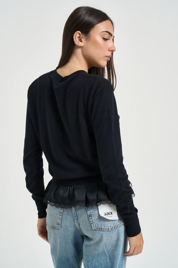 Cardigan donna con pizzo sul fondo nero - 5