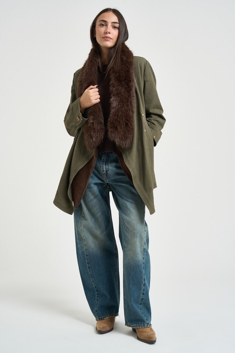 Parka donna collo in eco pelliccia verde militare WF6076 T718A90510 LIU JO 