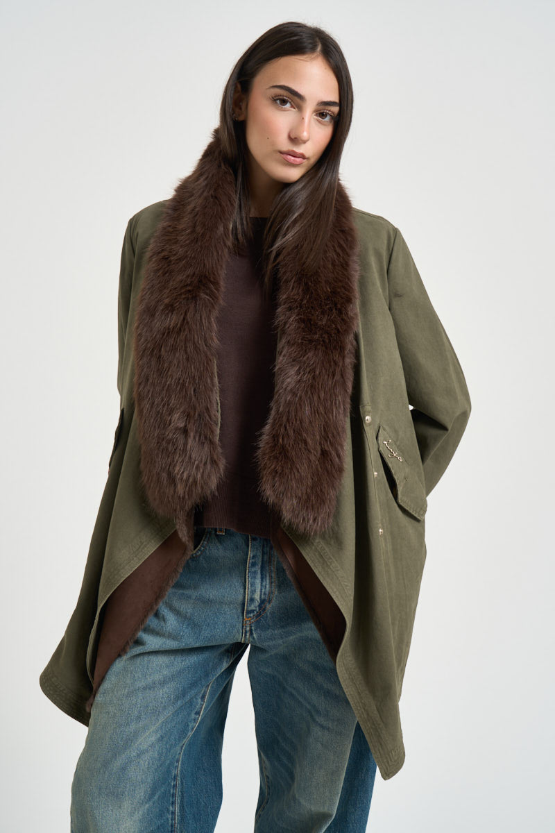 Parka donna collo in eco pelliccia verde militare WF6076 T718A90510 LIU JO 